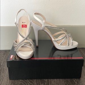 White Satin Rhinestone Heels